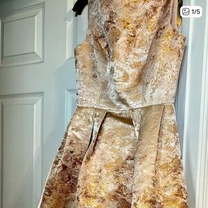 Kay Unger Metallic Gold and Cream Fit-and-Flare Prom Dress